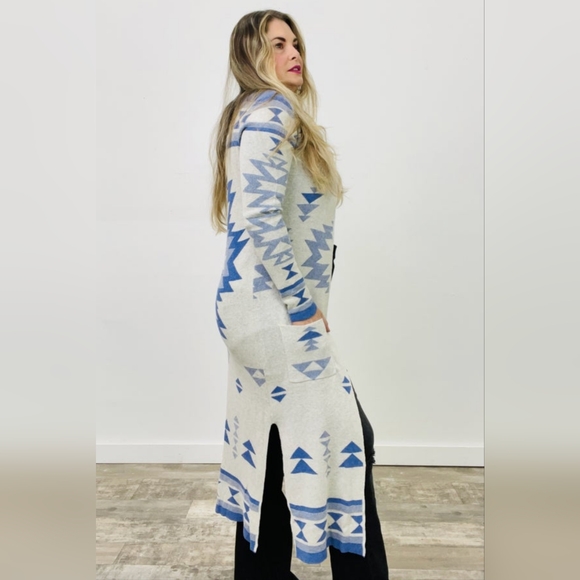 Boho Aztec Western Long Cardigan Duster Size Large - Picture 2 of 2
